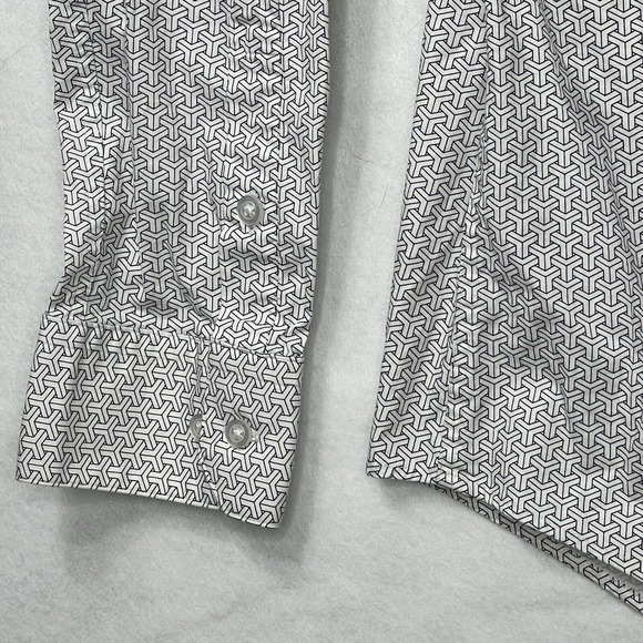 Alfani Slim Fit Stretch Mens Large 16-16.5 34-35‎ Geometric Print Dress Shirt - Picture 11 of 12